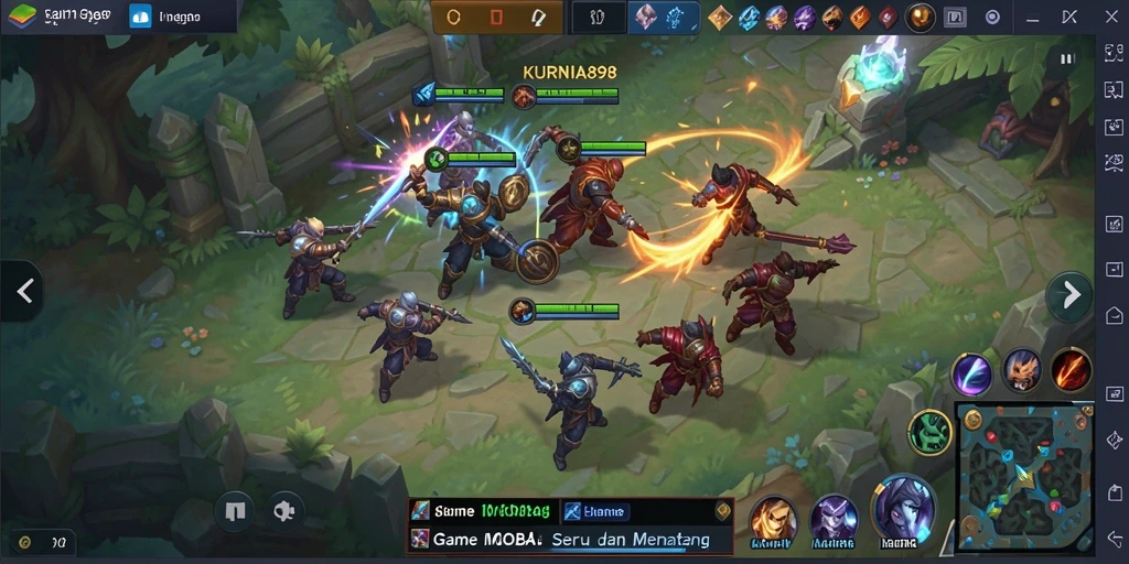 Screenshot gameplay KURNIA898 menampilkan pertempuran MOBA yang seru.