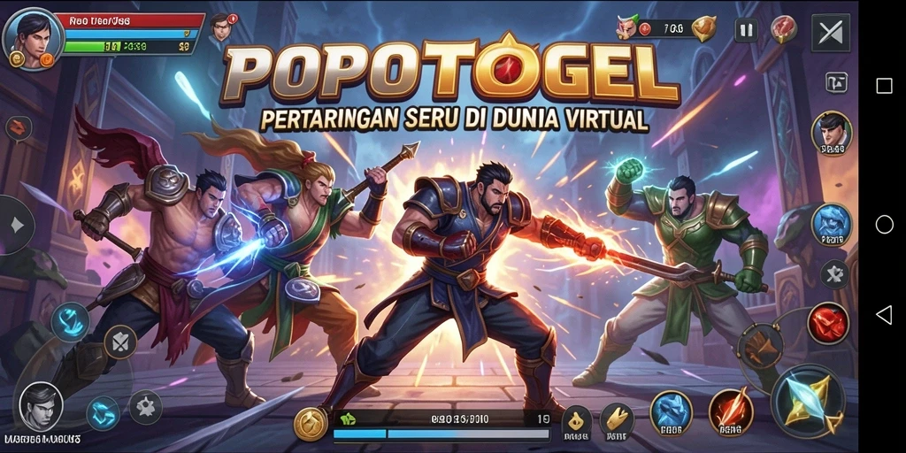 Screenshot dari gameplay POPOTOGEL menampilkan pertarungan yang epik.