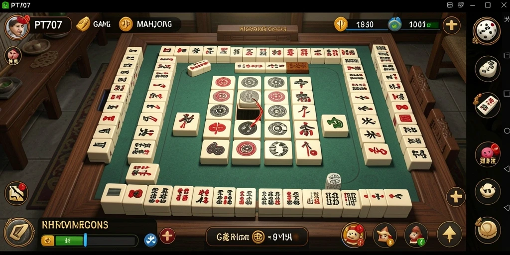 Screenshot PT707 menunjukkan gameplay Mahjong yang menarik dan menantang.