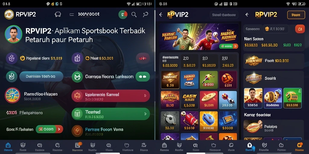 Tampilan gameplay RPVIP2 dengan berbagai opsi taruhan olahraga.