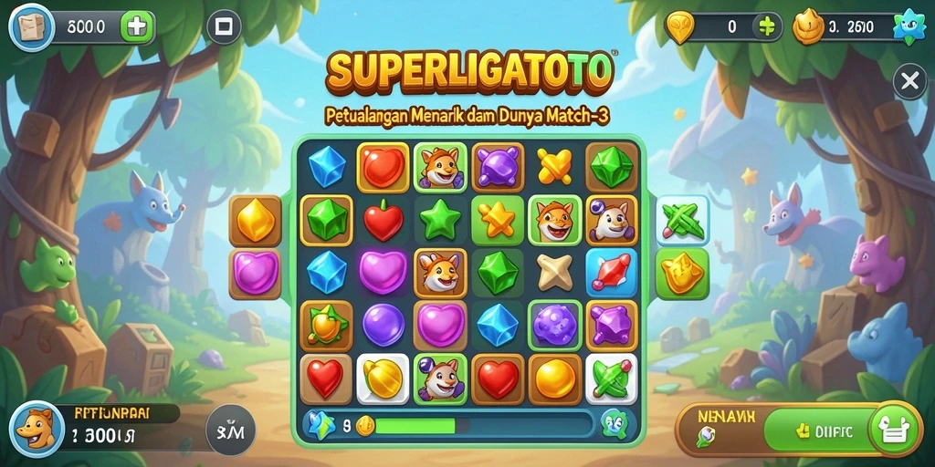 Tangkapan layar SUPERLIGATOTO yang menampilkan gameplay seru Match-3.