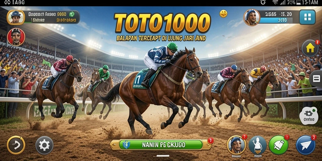 Tampilan gameplay menegangkan di TOTO1000 dengan mobil balap beraksi.